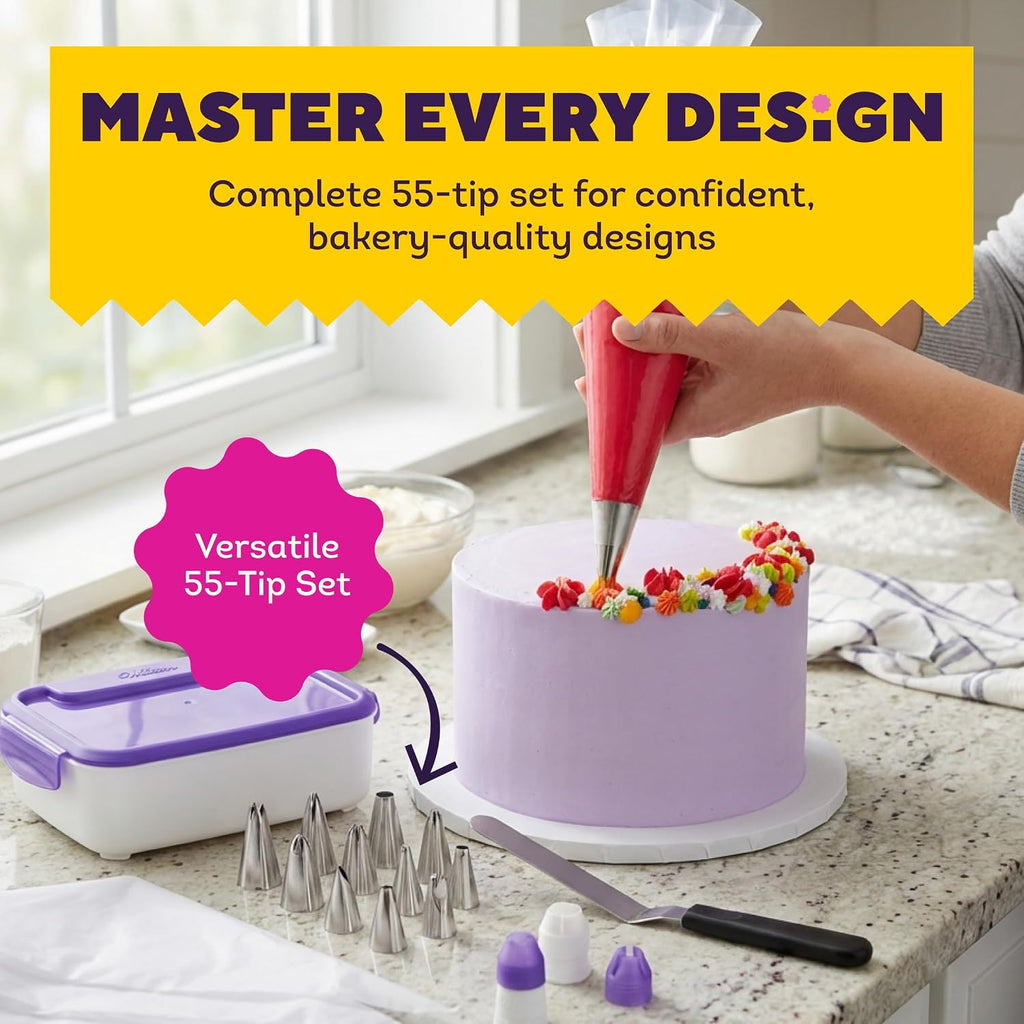 Master Cake Decorating Piping Tips Set, 55-Piece with Case