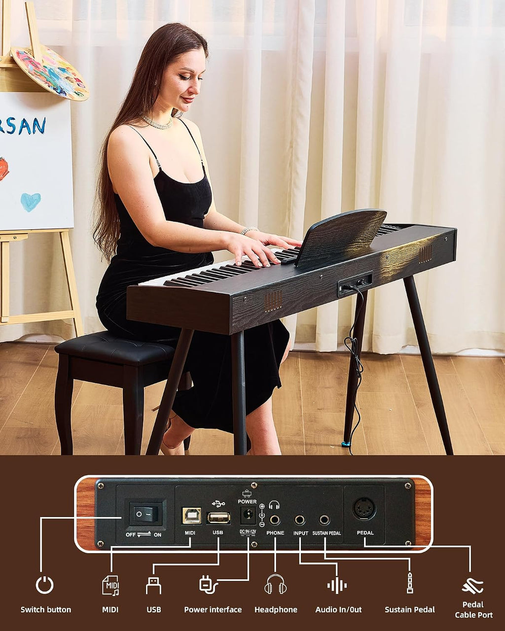Digital Piano 88 Key Weighted Keyboard Full Size Electric Piano | For Beginners With Three-pedal Piano Cover