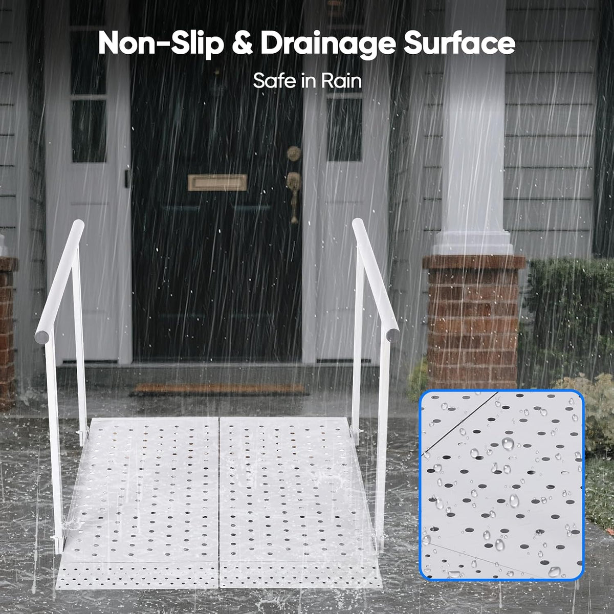 Folding Wheelchair Ramp with Handrails for Steps – Heavy Duty Threshold Ramp 500lbs Capacity, Safe Door Portable Ramp