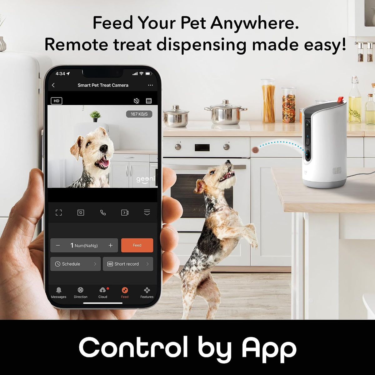 Pet Treat Dispenser Camera, 2K HD Wi-Fi Enabled, Auto-Follow, White