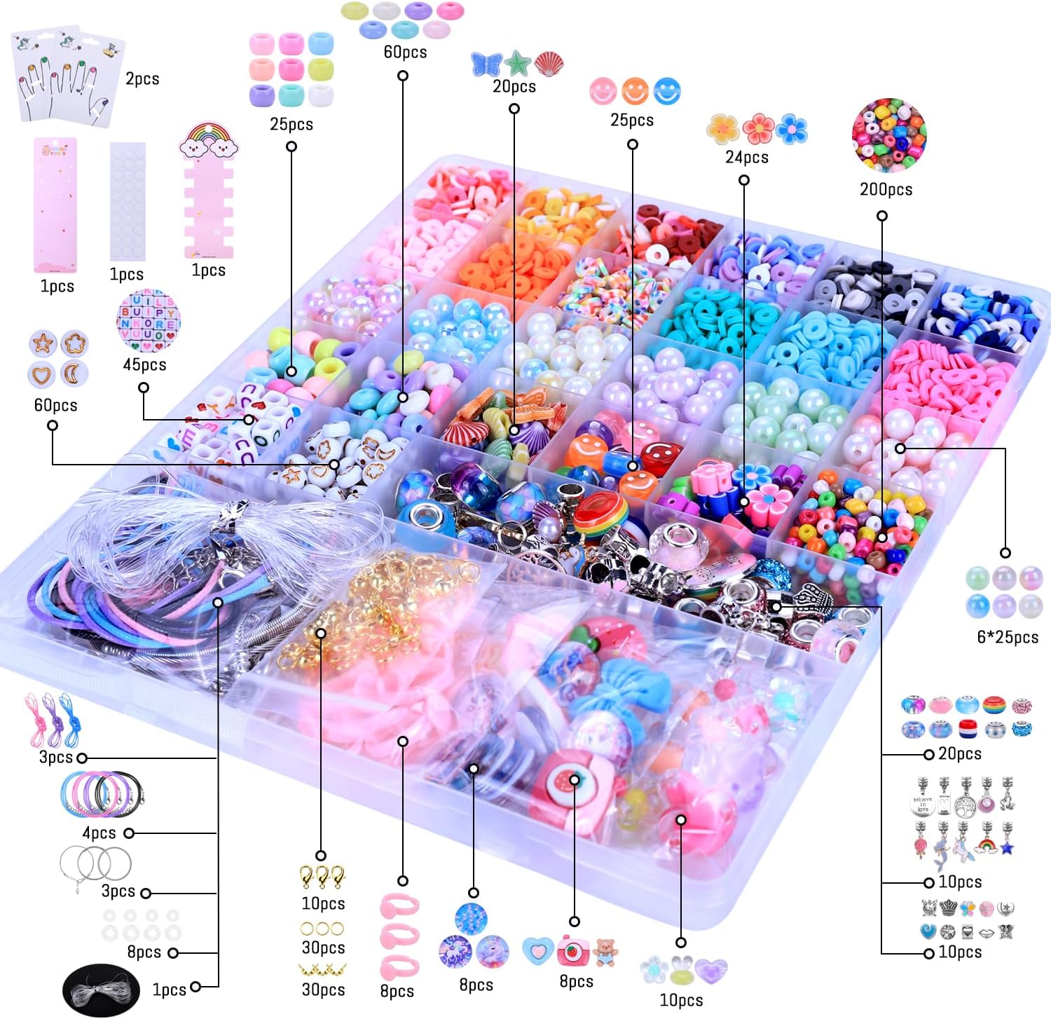 3200 Pieces Girls Toys Bracelet Making Kit, Unicorn/Mermaid Clay Beads Jewelry Activity Kit, DIY Crafts Birthday