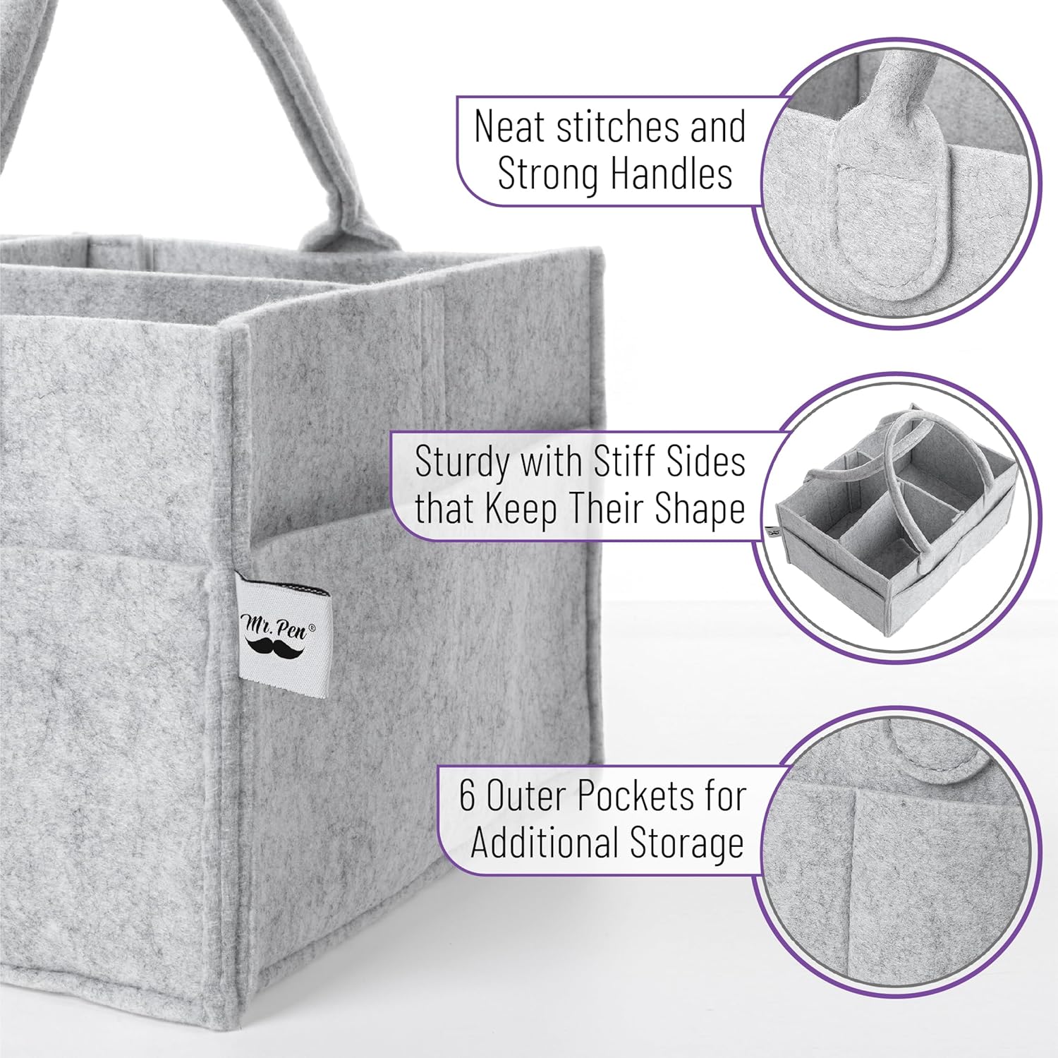 Baby Diaper Caddy Organizer, Gray, Medium, Nursery Storage Bin and Car Organizer for Diapers and Baby Wipes