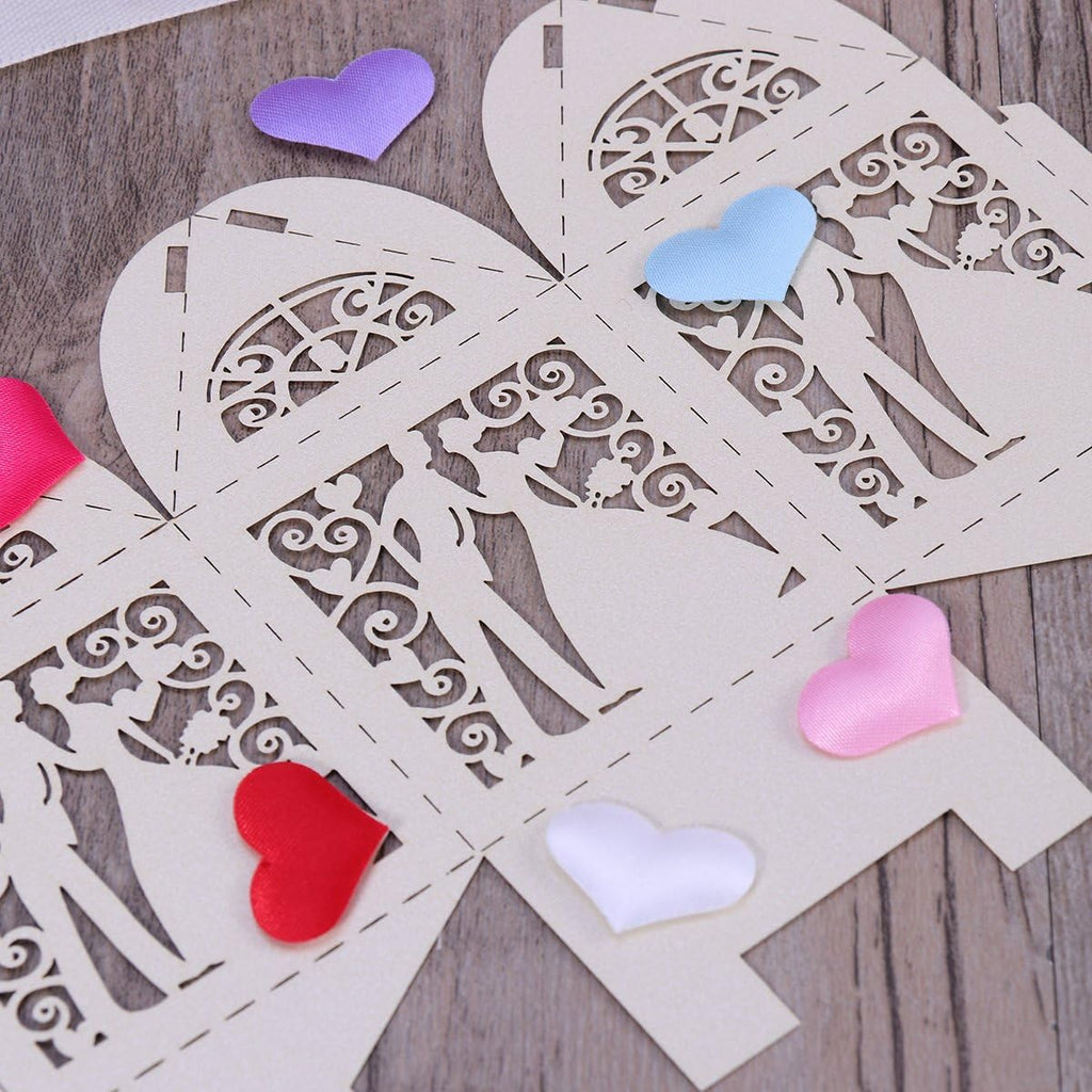 100pcs Wedding Candy Boxes Couple Design Luxury Lase Cut Party Wedding Favor Ribbon Candy Boxes Gift Box Table
