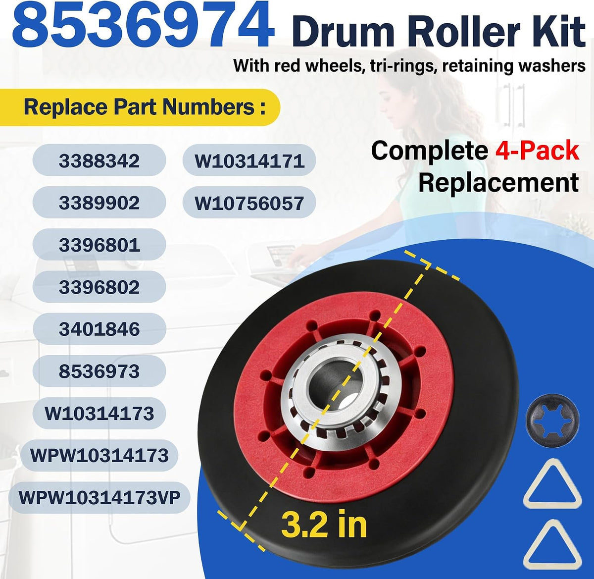 WED8300SW0 WED9150WW0 WED9050XW1 Dryer Roller Belt Kit Fit for Whirl-pool