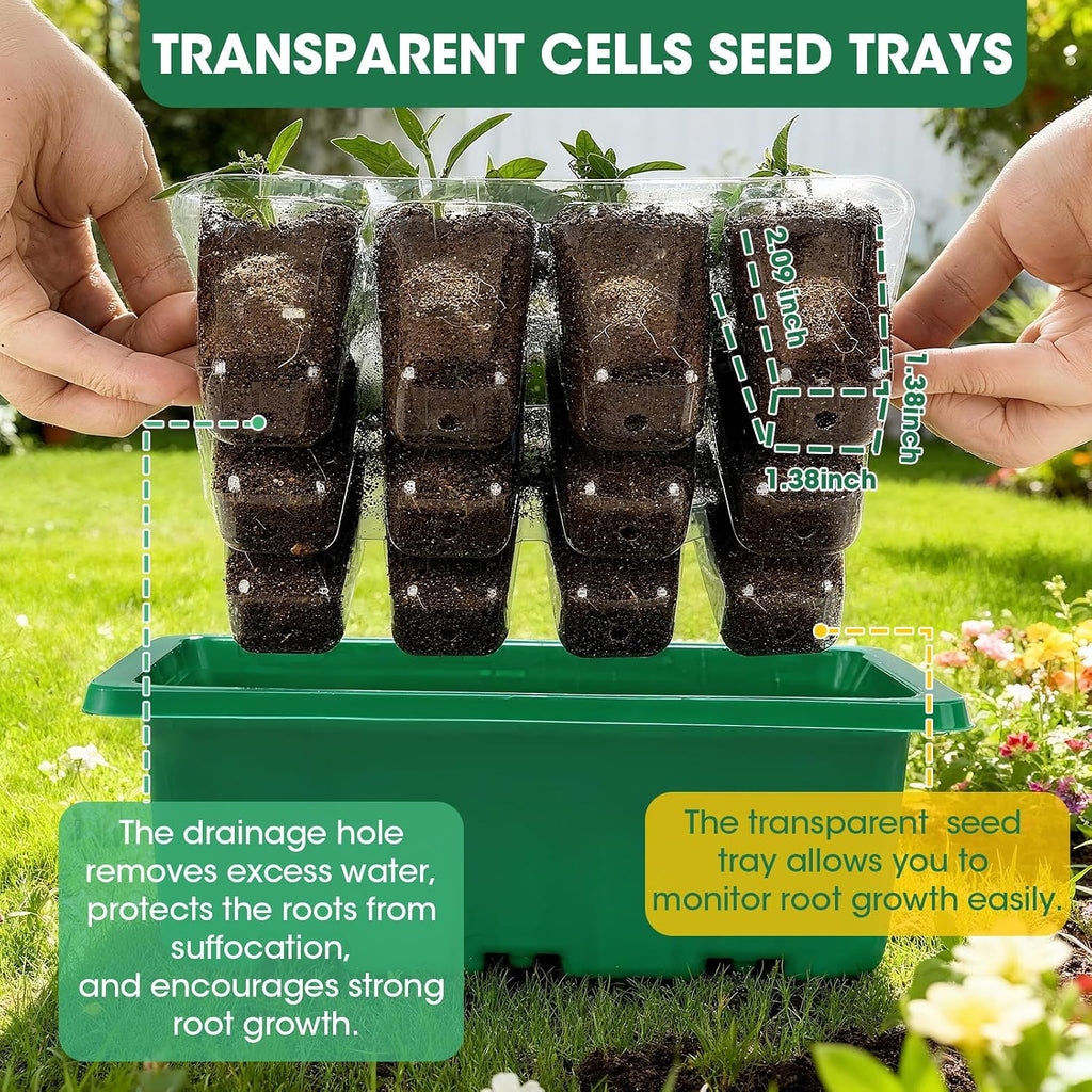 5 Packs Seed Starter Tray with Humidity Dome, Seed Starter Kit with Transparent Drain Hole Base Indoor Greenhouse