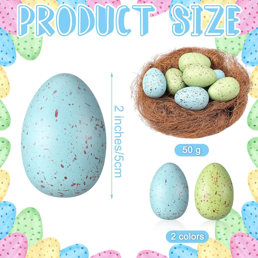 16 Pcs Pastel Easter Eggs with Chicken Nest Easter Table Centerpiece Plastic Green Blue Speckled Eggs for Spring