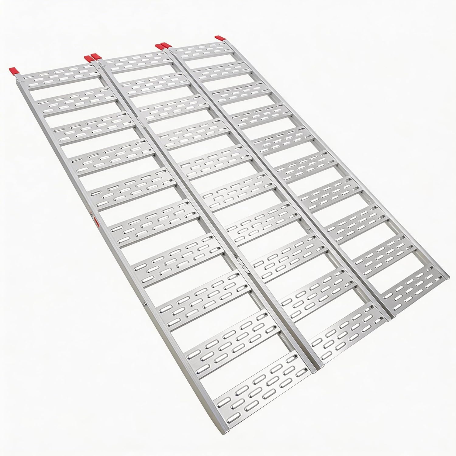 Tri Fold Aluminum Loading Ramp for Pickup Trucks, 75x50 in, 1500 LB Capacity, Portable Heavy Duty Lawn Mower Ramp