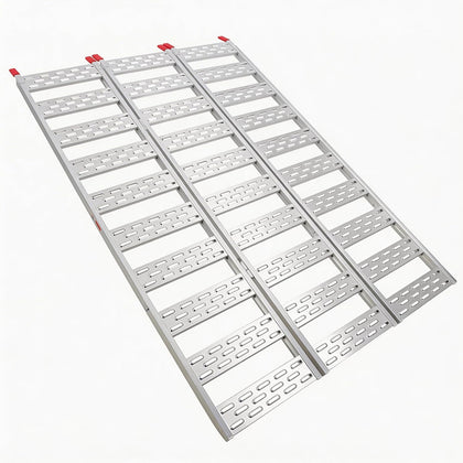 Tri Fold Aluminum Loading Ramp for Pickup Trucks, 75x50 in, 1500 LB Capacity, Portable Heavy Duty Lawn Mower Ramp