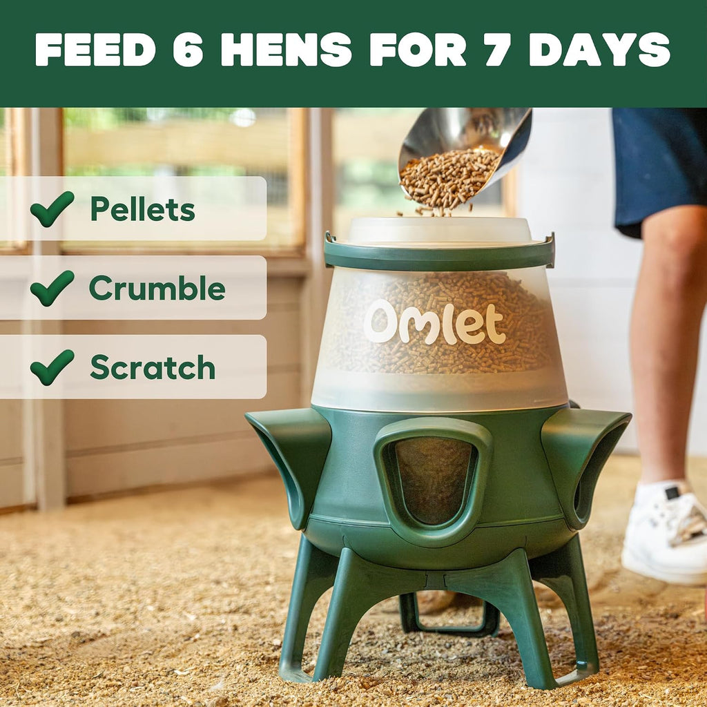No Waste Chicken Feeder for Coop | 12lb Anti-Spill Poultry Feeder with 5 Feeding Ports | Feeds 6 Hens for 7 Days |