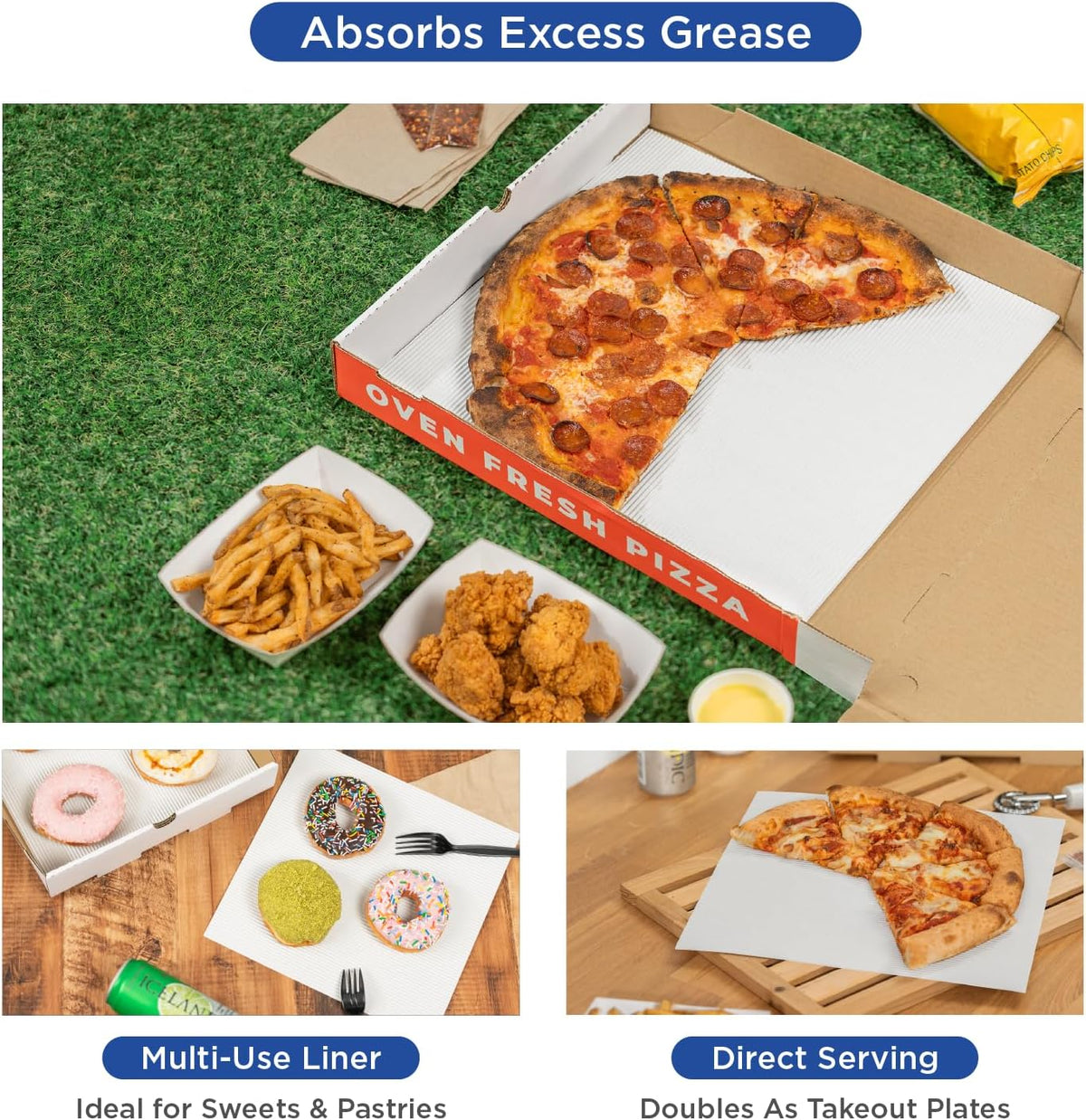 12 x 12 in Corrugated Pizza Pads, White Pizza Box Liners, 200ct