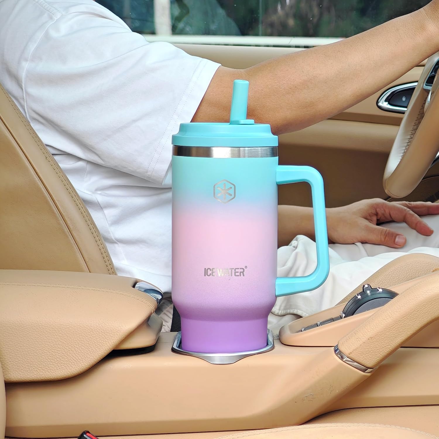 40 oz Tumbler with 2 Lids (Regular Straw and Flip Straw) | 100% Leak-proof Insulated Tumbler with Handle, Cup Holder