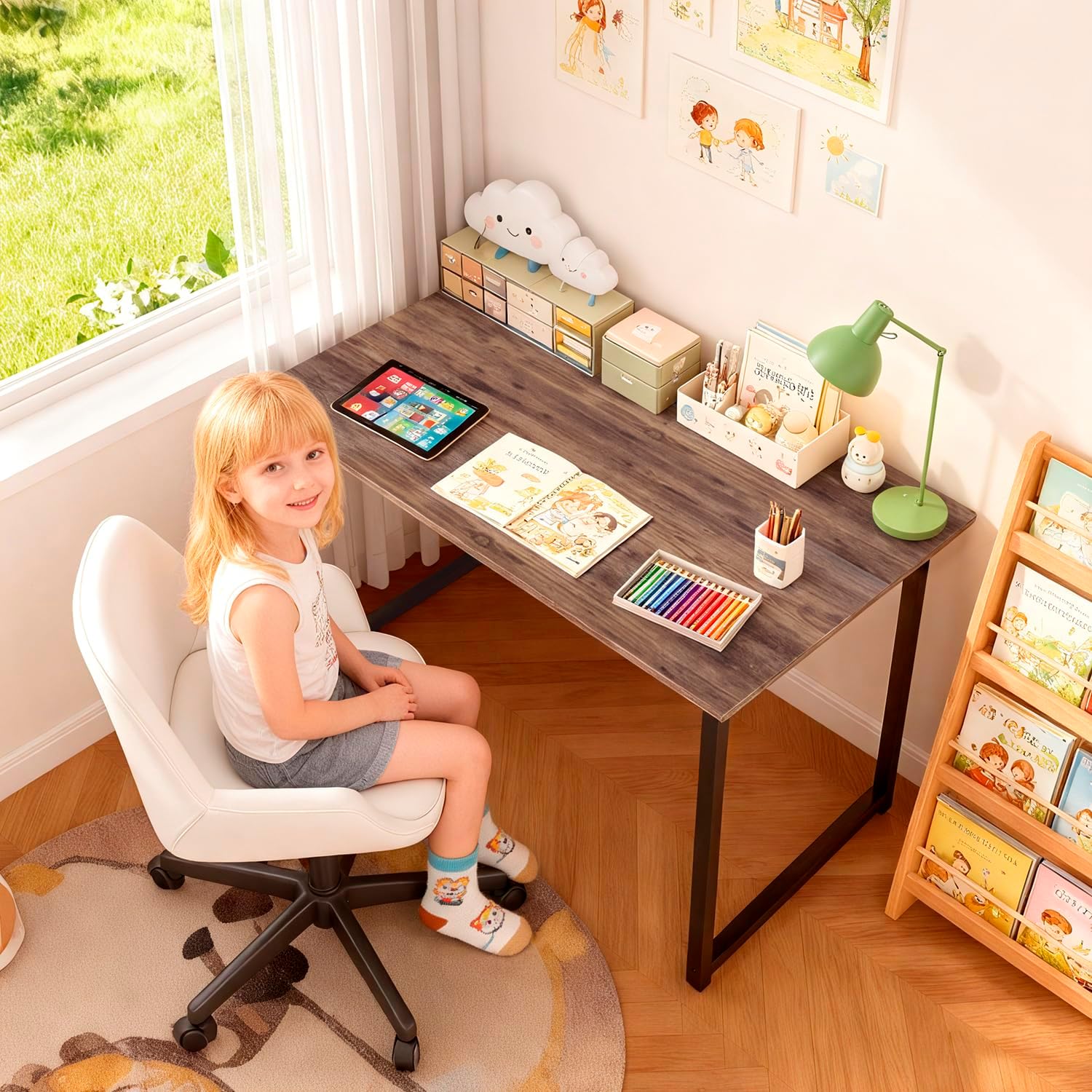 32 Inch Computer Desk | Brown | Office Desk with Metal Frame, Adjustable Feet | Water-Resistant, Scratchproof Surface