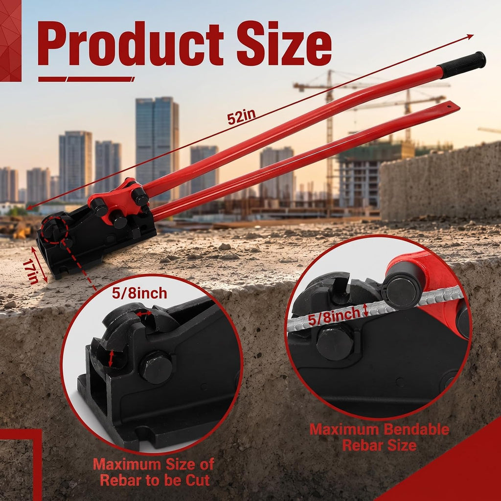 Rebar Bender & Cutter 2 in 1 Rod Bender Metal Bending Tool Manual Effortlessly Cut and Bend Rebar up to 5/8" Bending