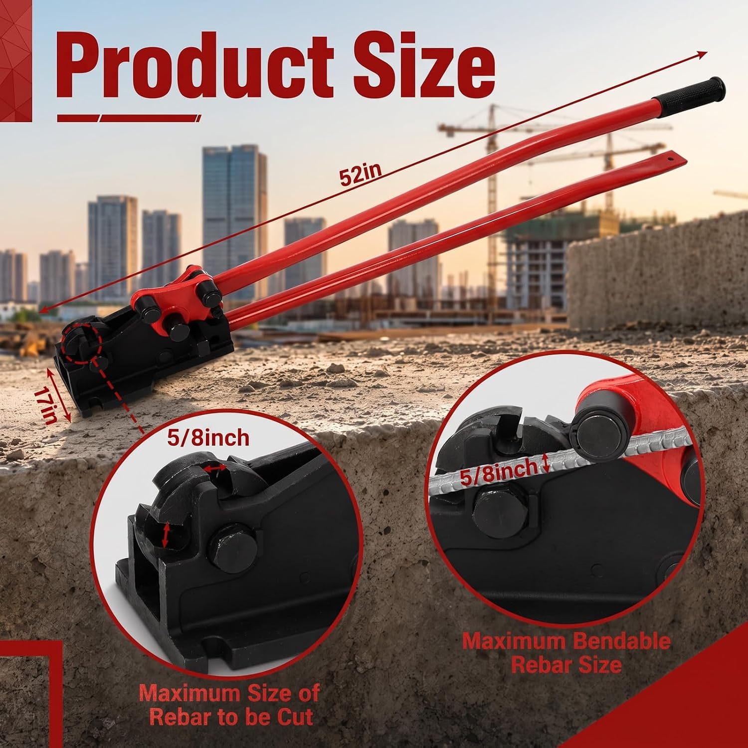 Rebar Bender & Cutter 2 in 1 Rod Bender Metal Bending Tool Manual Effortlessly Cut and Bend Rebar up to 5/8" Bending