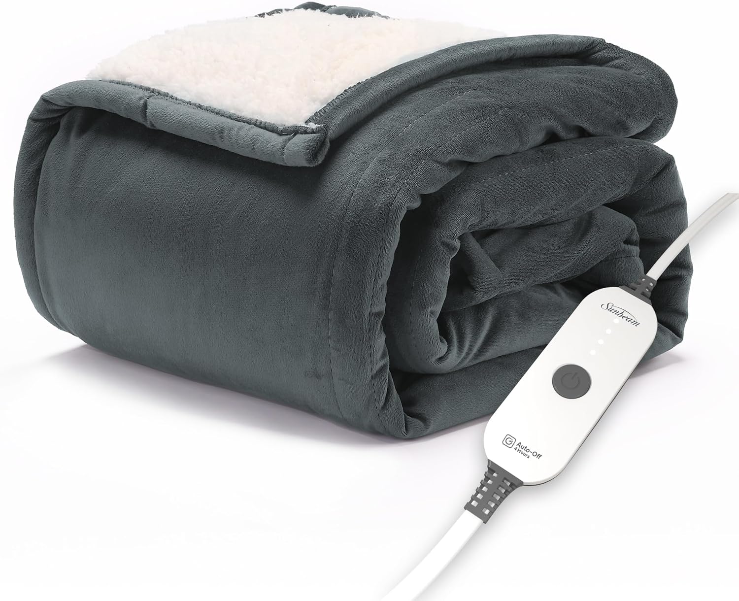 Electric Throw Royal Mink Sherpa Heated Blanket, 4 Heat Settings, 4-Hour Auto Shut-Off, Fast Heating, Luxurious and