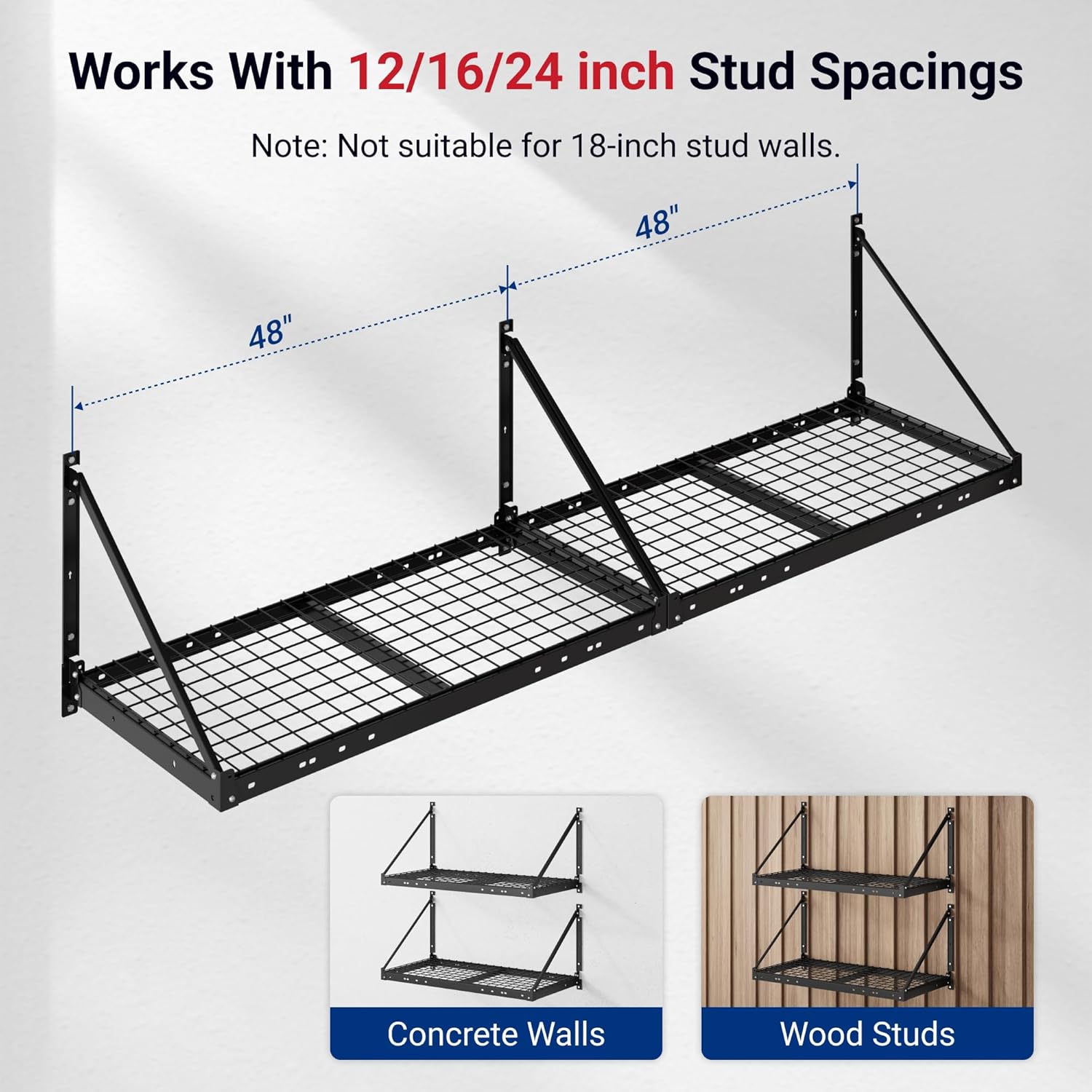 2-Pack 2x4ft Garage Wall Shelving - Heavy Duty Garage Storage Rack, 660lbs Load Capacity with Brace Guardrail