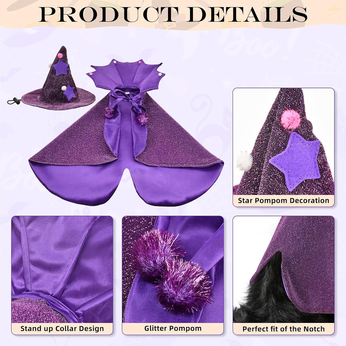 Halloween Dog Costume Dog Witch Cape Witch Hat Set Pet Wizard Cloak Vampire Devil Outfit Puppy Cat Halloween Cloak