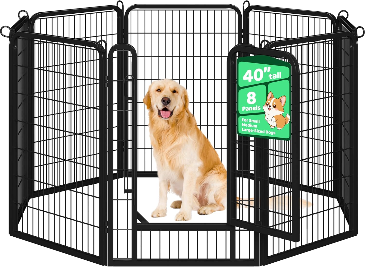 Dog Playpen, 40 Inch 8 Panels Heavy Duty Metal Pet Fence for Indoor Puppy Exercise Pen for RV Camping/Yard/Garden, Black