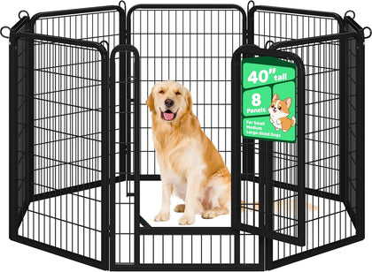 Dog Playpen, 40 Inch 8 Panels Heavy Duty Metal Pet Fence for Indoor Puppy Exercise Pen for RV Camping/Yard/Garden, Black