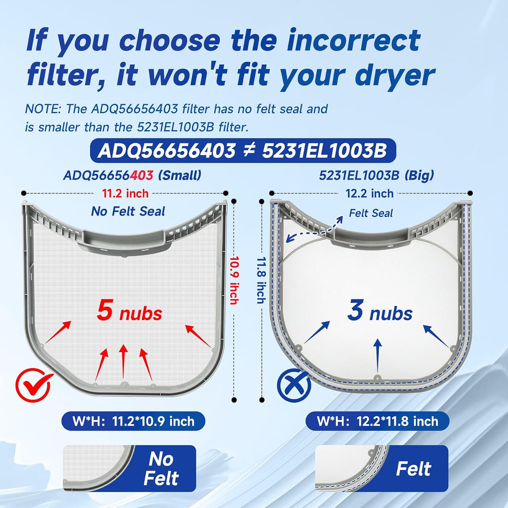 ADQ56656403 Dryer Lint Filter Screen Replacement for LG WashTower & Dryers