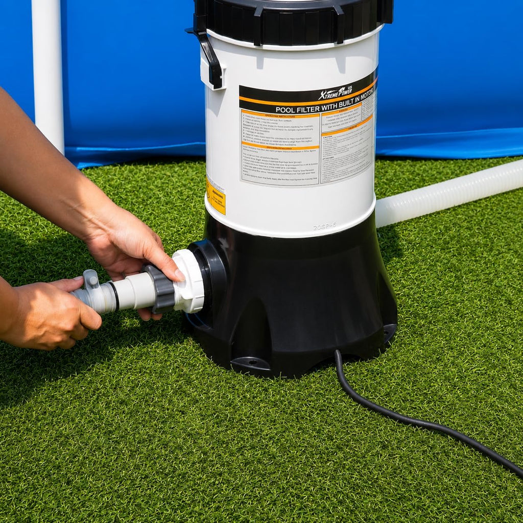 Pool Cartridge Filter System Built-in Pump 1.5" Fitting 1,500 GPH for Above Ground Swimming Pool Pressure Gauge Pool