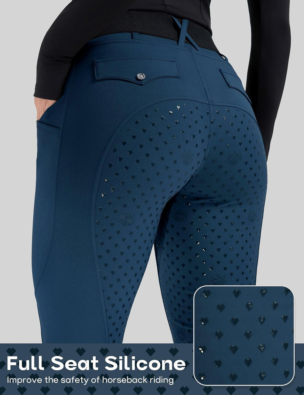 Women's Horse Riding Pants Full Seat Equestrian Breeches High Waist Horseback Riding Tights with Pockets