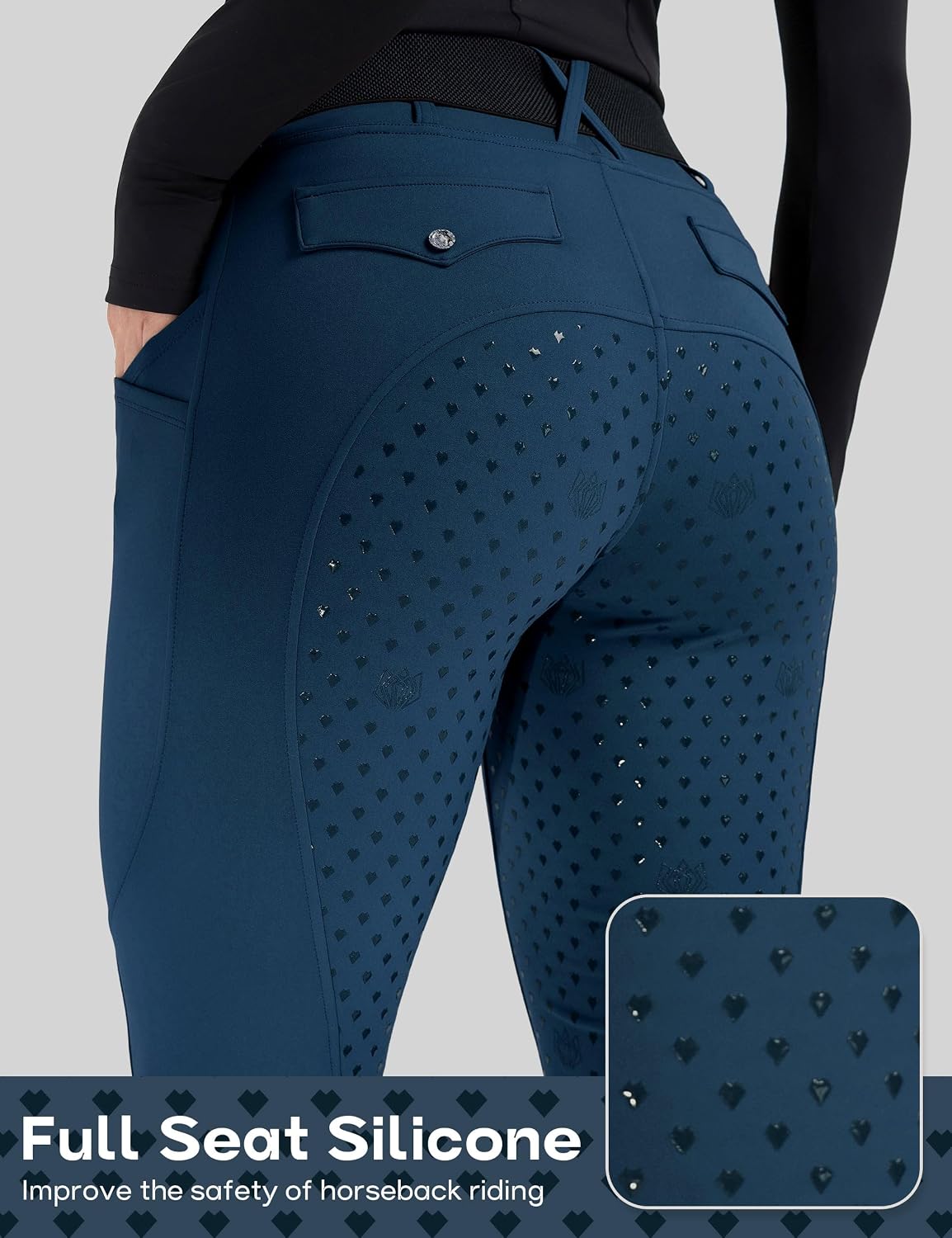 Women's Horse Riding Pants Full Seat Equestrian Breeches High Waist Horseback Riding Tights with Pockets
