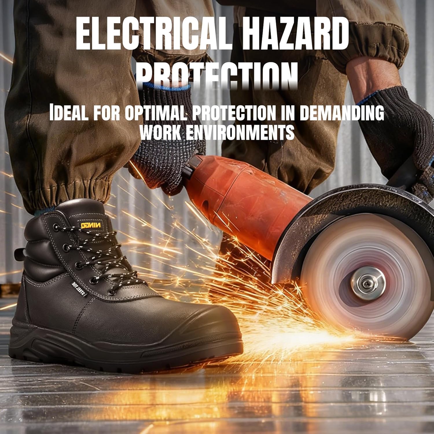 Steel Toe Work Boots for Men, Non Slip & Puncture Resistant Construction Boots with Breathable Lining, EH Protection