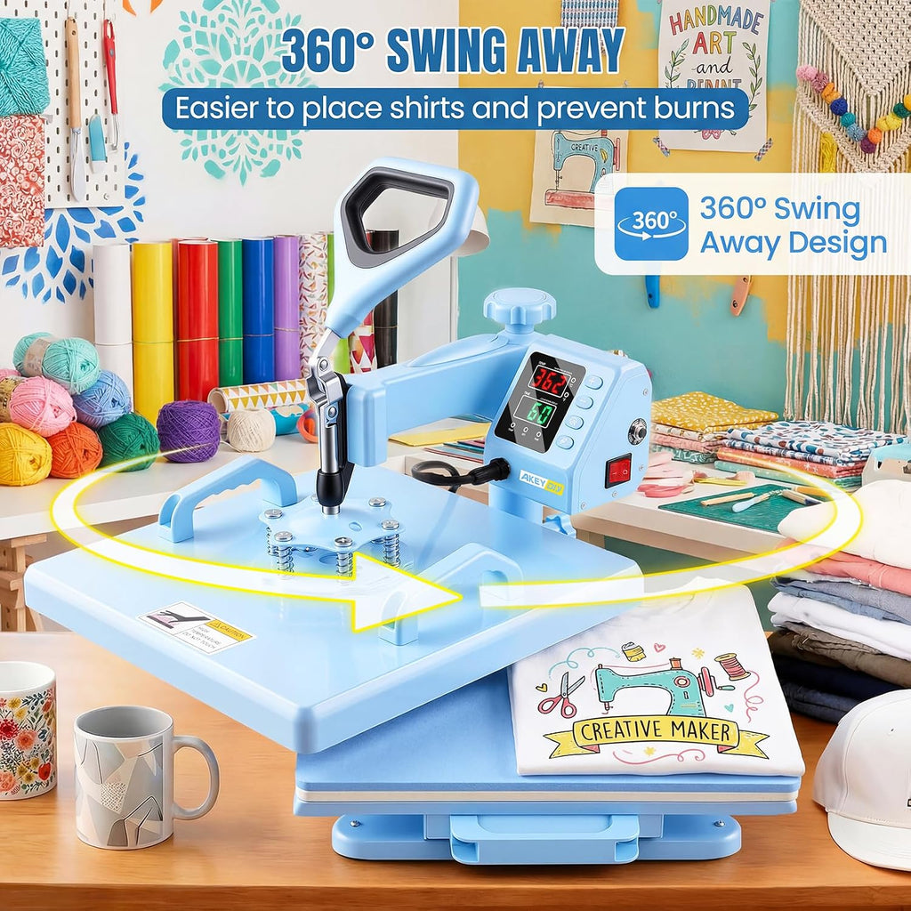 15"×15" 5 in 1 Heat Press Machine, 360° Swing Away & Slide Out Design, Digital Controal Box Dual-Tube Fast Heating
