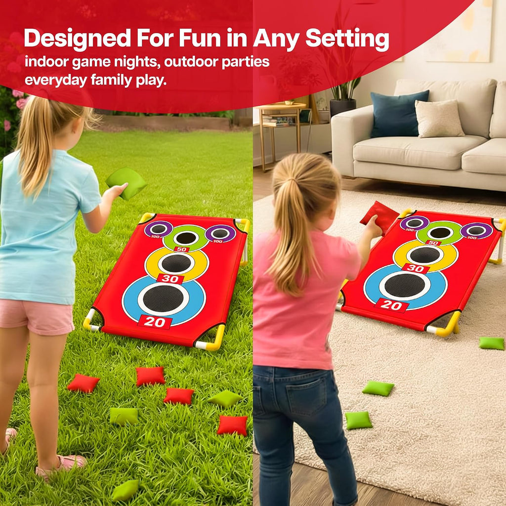 Cornhole Board with 21+ Games, 8 Bean Bags - Arcade Style Corn Hole Games for Adults and Kids, Portable Outdoor Yard