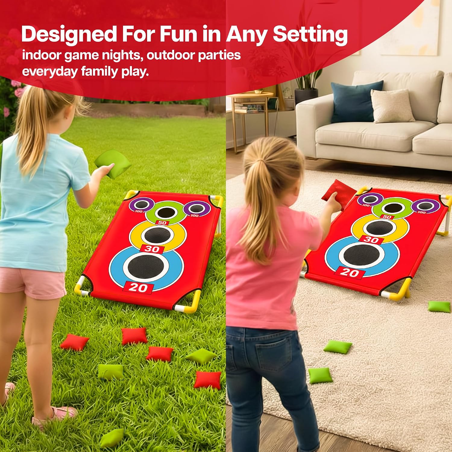Cornhole Board with 21+ Games, 8 Bean Bags - Arcade Style Corn Hole Games for Adults and Kids, Portable Outdoor Yard