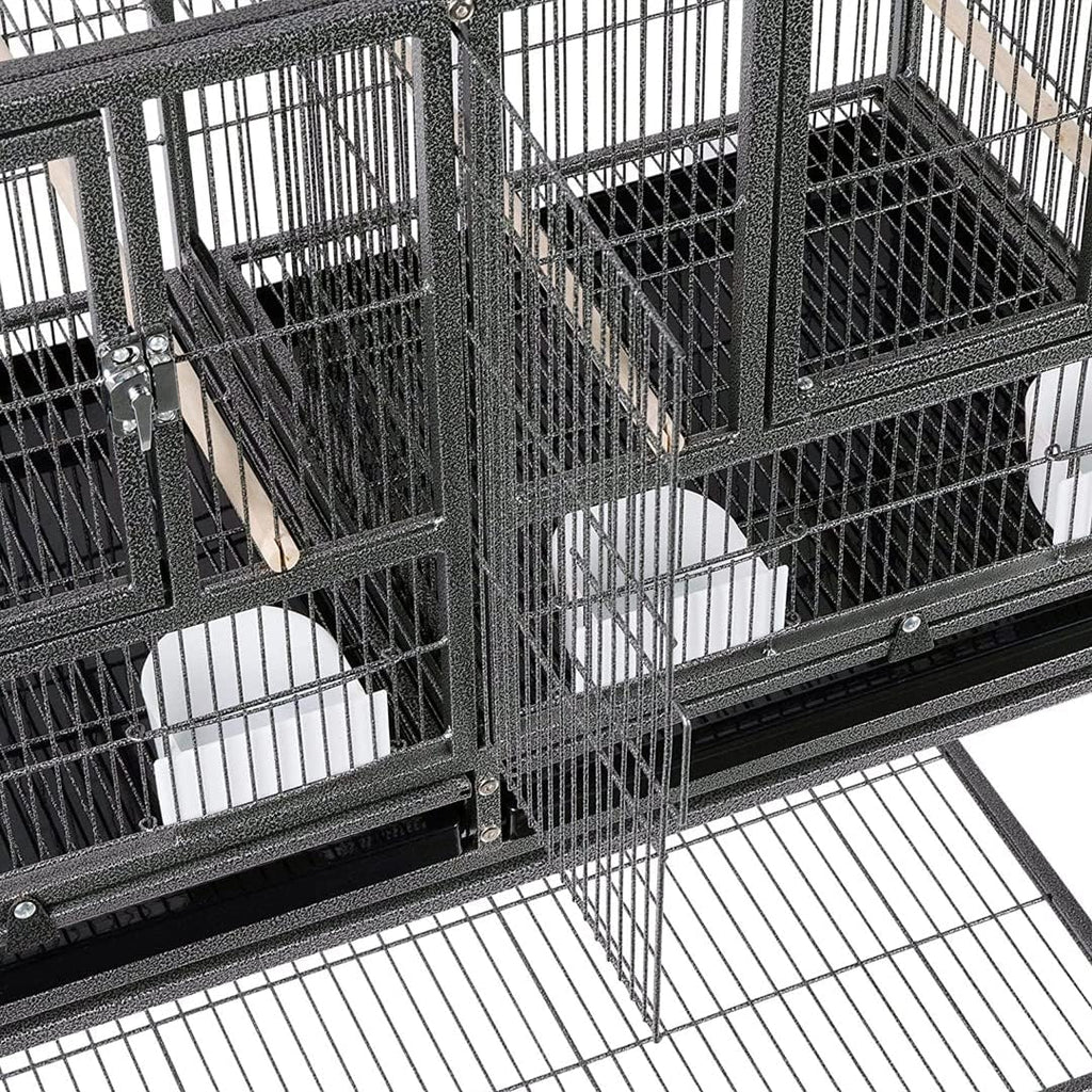 Sturdy Wrought Iron Single Stack Combo Breeding Stacker Center Divided Breeder Bird Flight Double Rolling Cage with