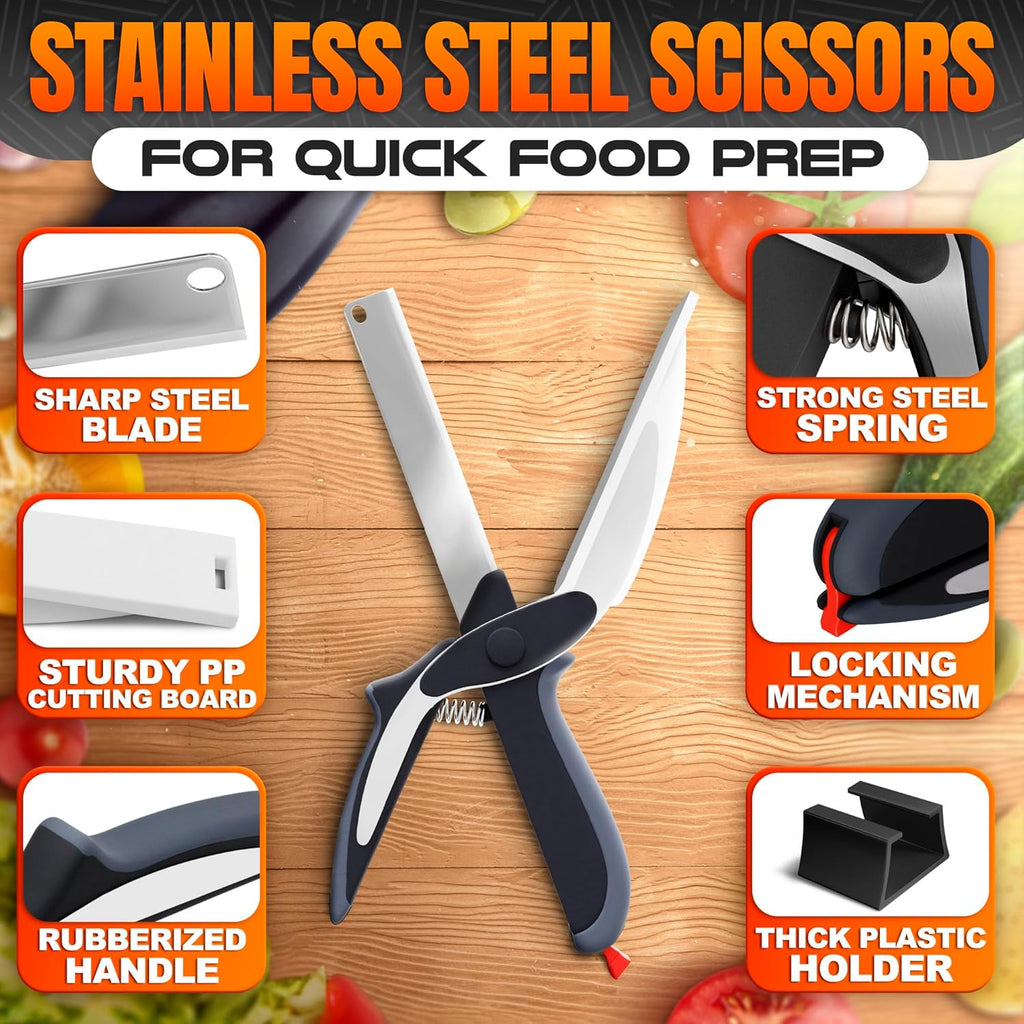 Cutting Board Scissors - 2 In 1 Kitchen Scissors with Cutting Board Knife Combo with Safety Lock and Storage Holder