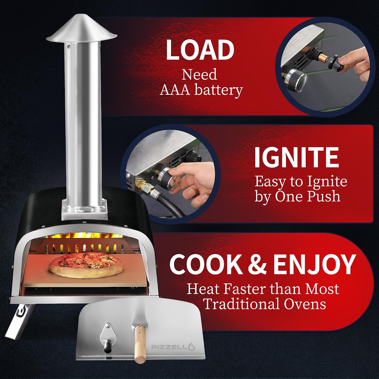 12" Outdoor Pizza Oven, Propane & Wood Fired Steel Pizza Grill