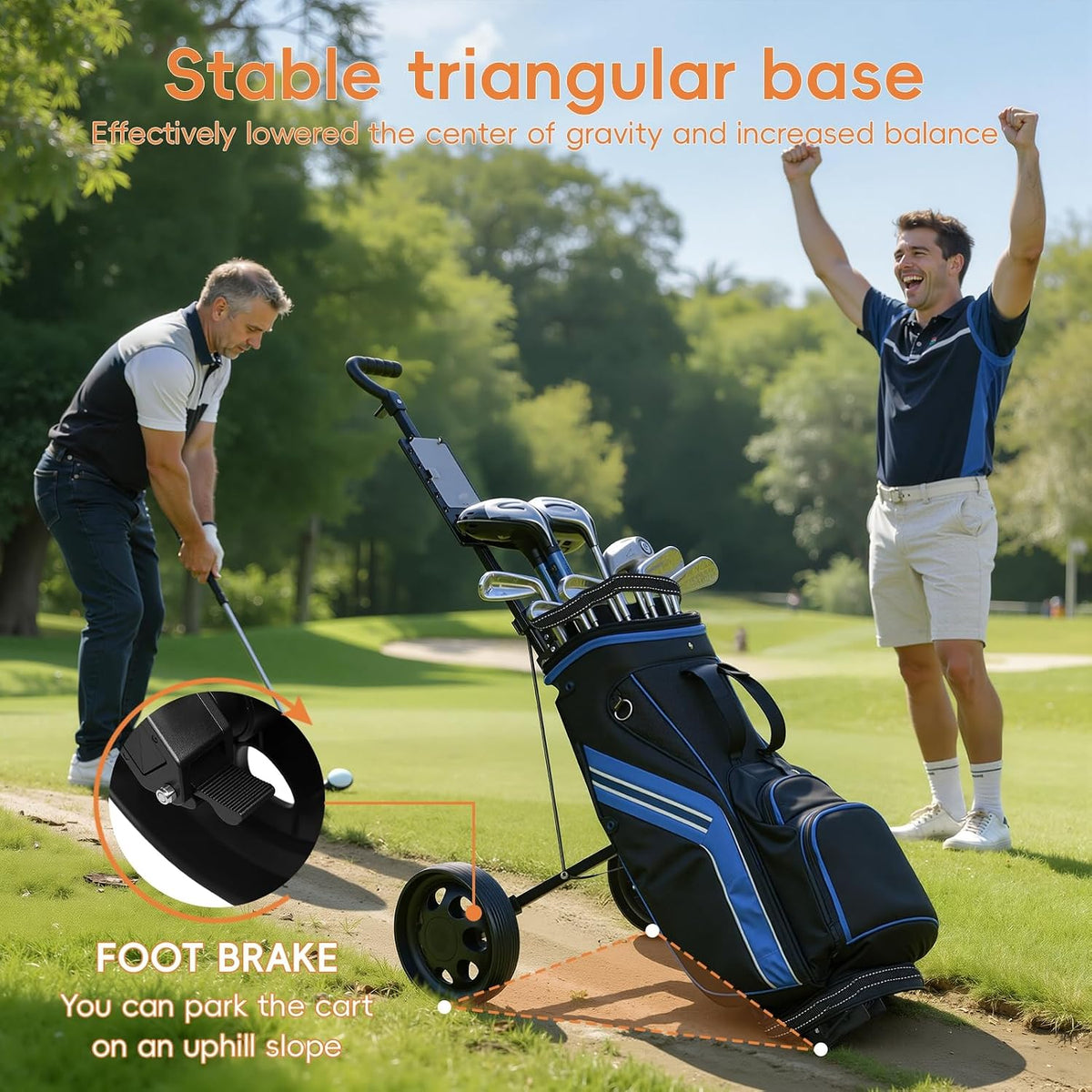 Golf Push Cart, 2 Wheel Golf Trolley, Lightweight Foldable Walking Golfs Pull Cart, Compact Golfs Bag Carts with