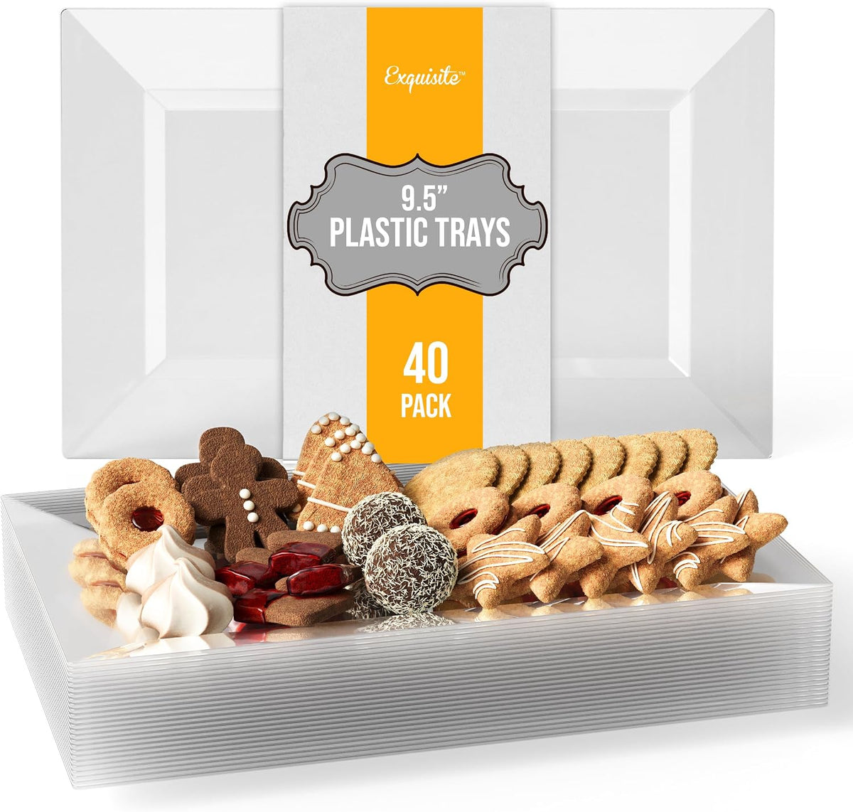 40 Pcs Clear Plastic Serving Trays for Party 9.5" Clear Platters
