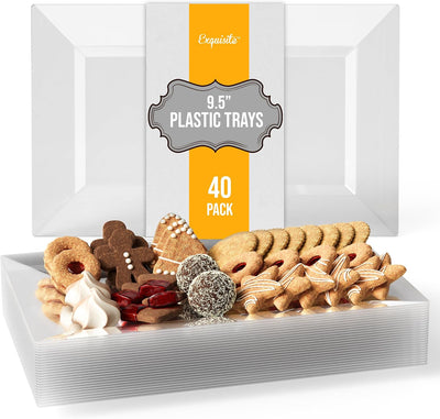 40 Pcs Clear Plastic Serving Trays for Party 9.5" Clear Platters
