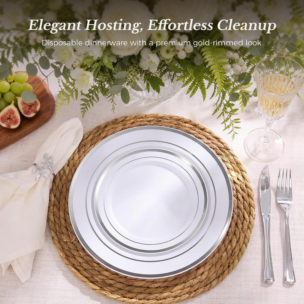 200PCS Silver Plastic Plate, Disposable Party Plates