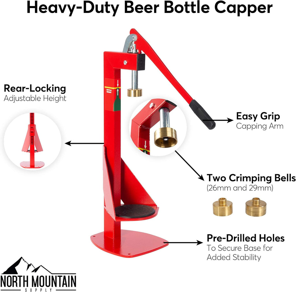 Heavy Duty Bench Bottle Capper - Compatible with 2 Sizes of Caps - All Metal - Professional Grade - Made in Italy