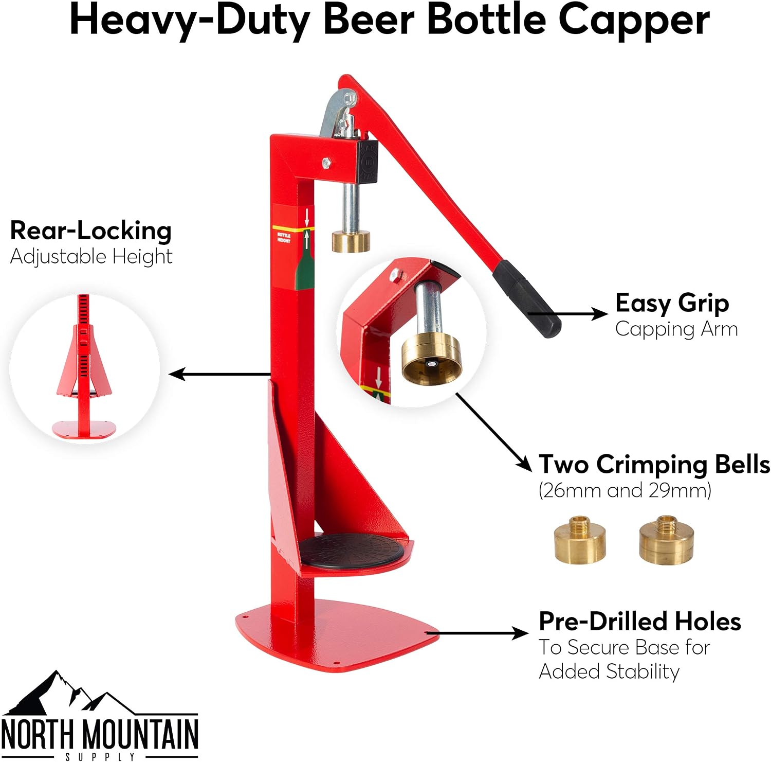 Heavy Duty Bench Bottle Capper - Compatible with 2 Sizes of Caps - All Metal - Professional Grade - Made in Italy