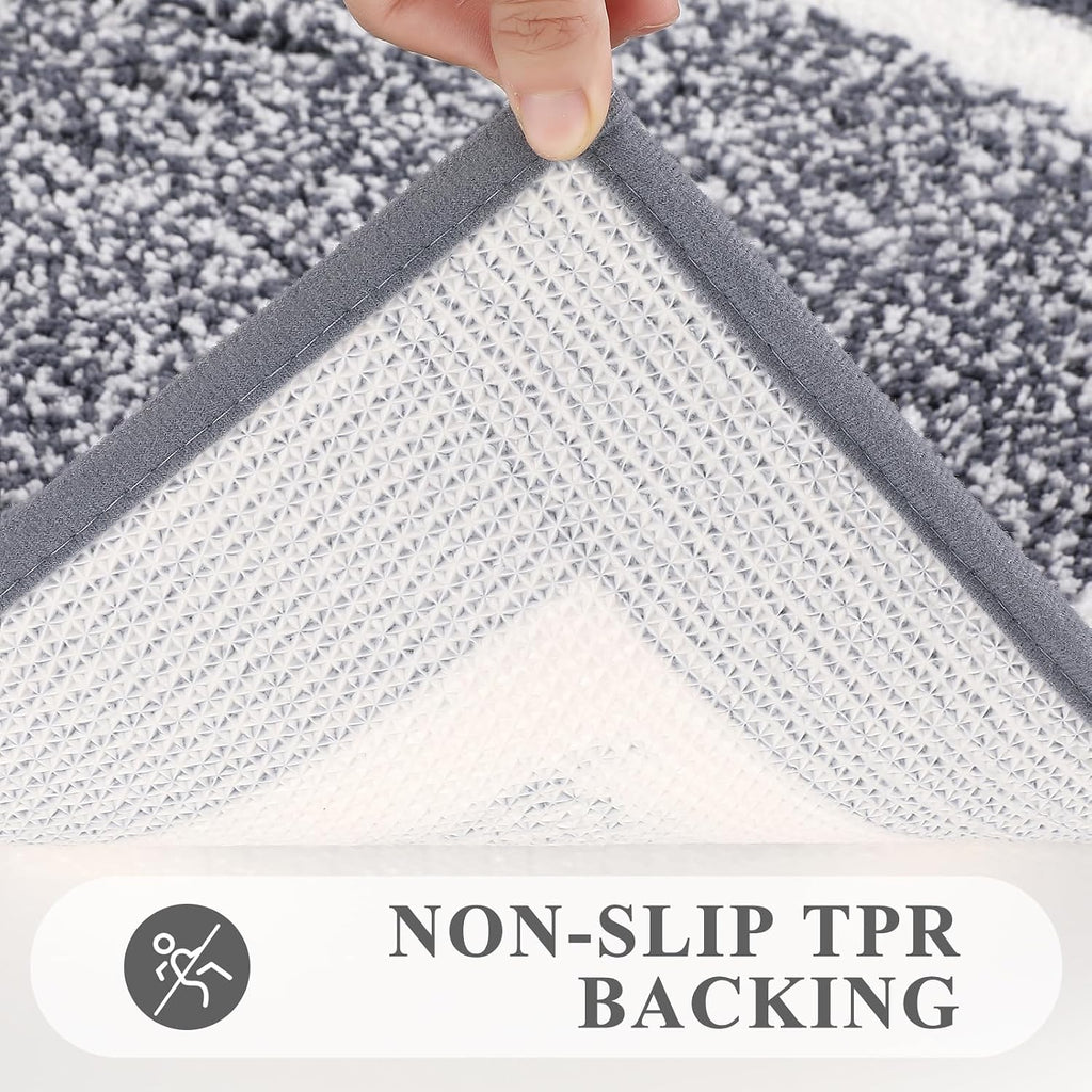 Bathroom Rugs 3 Piece Set, Non Slip Washable Bath Mat, Dark Grey | Soft Plush Microfiber, Super Absorbent Floor