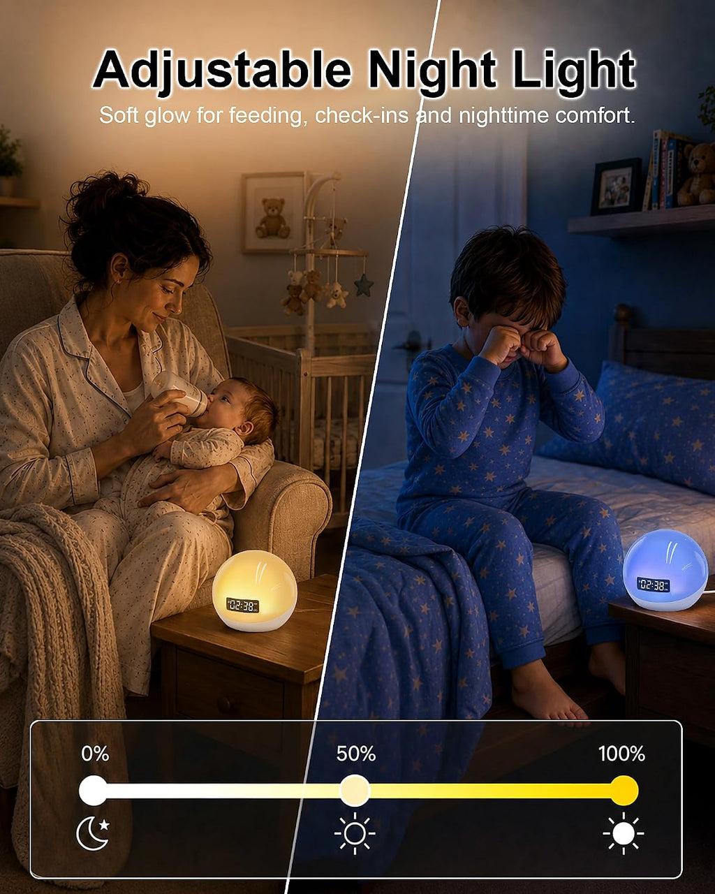 White Noise Sound Machine with Sunrise Alarm Clock for Kids Baby Shusher | 44 Non-Looping Soothing Sounds, 10-Color