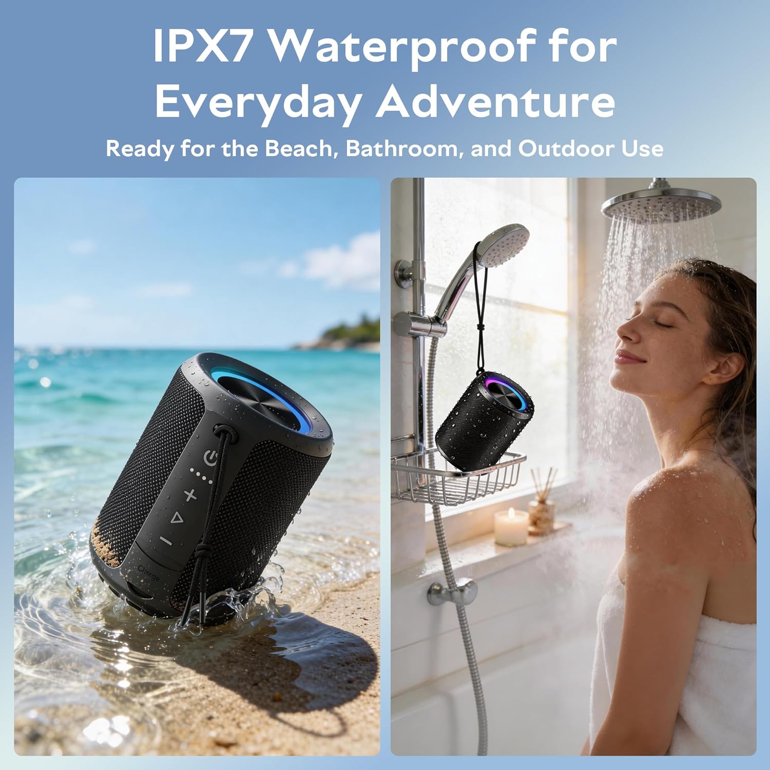 Portable Bluetooth Speaker, IPX7 Waterproof Wireless Speaker with 20W Loud Stereo Sound, 15H Playtime & Beat-Synced