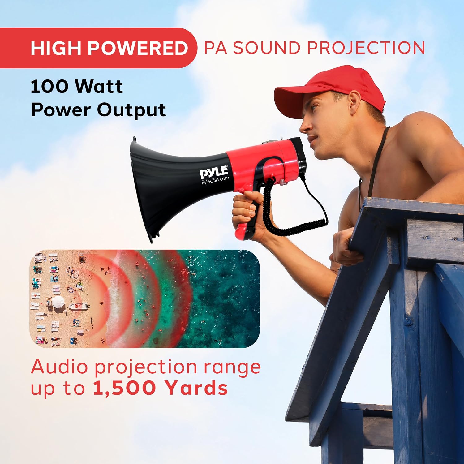 Portable Megaphone Bullhorn - Bluetooth Compatible PA Speaker with Built-in Voice Changer, 1500 Yard Range, Siren