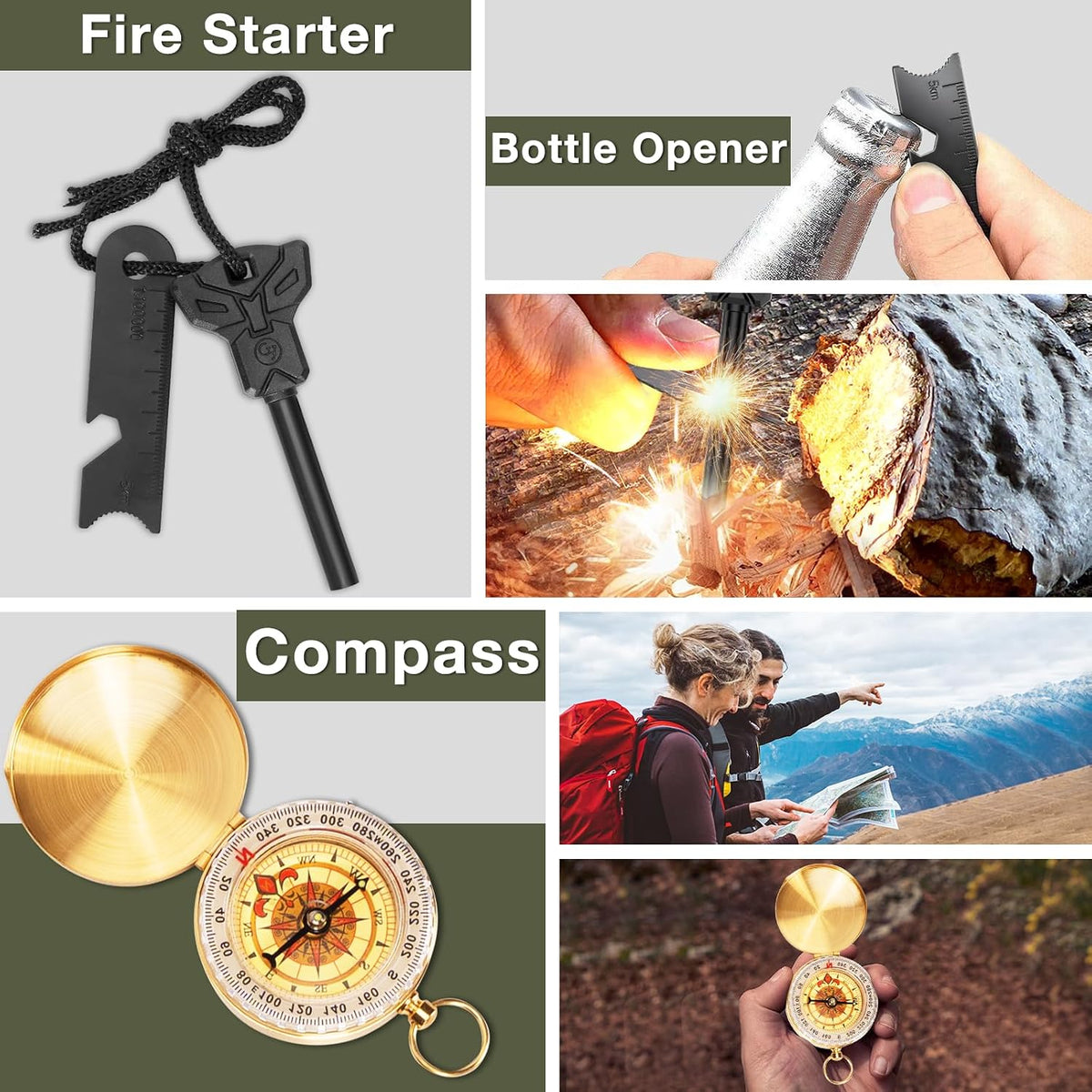 Survival Kits, Hiking and Camping Essentials, Emergency Survival Gear, Gifts for Men, Husband, Teenagers, Cool