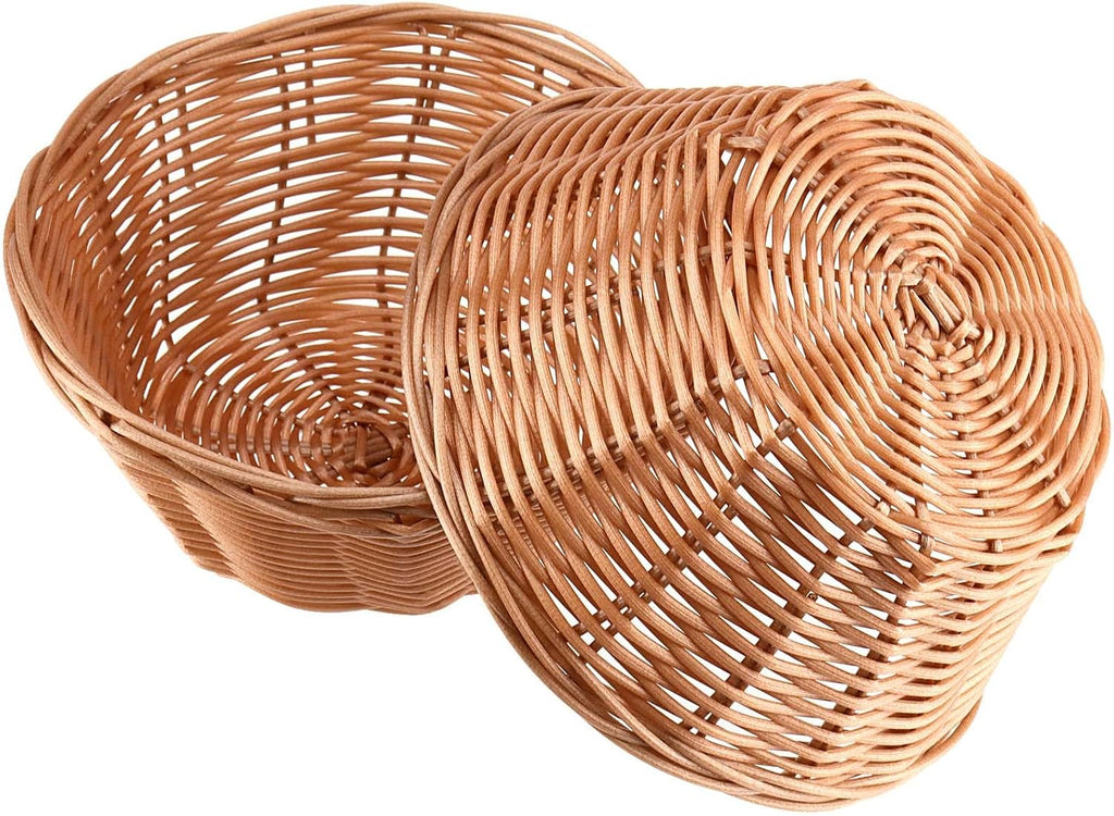 16 Pcs Bread Baskets Bulk, 7 Inch Plastic Round Basket Bread Serving Baskets, Brown Small Woven Baskets for Food