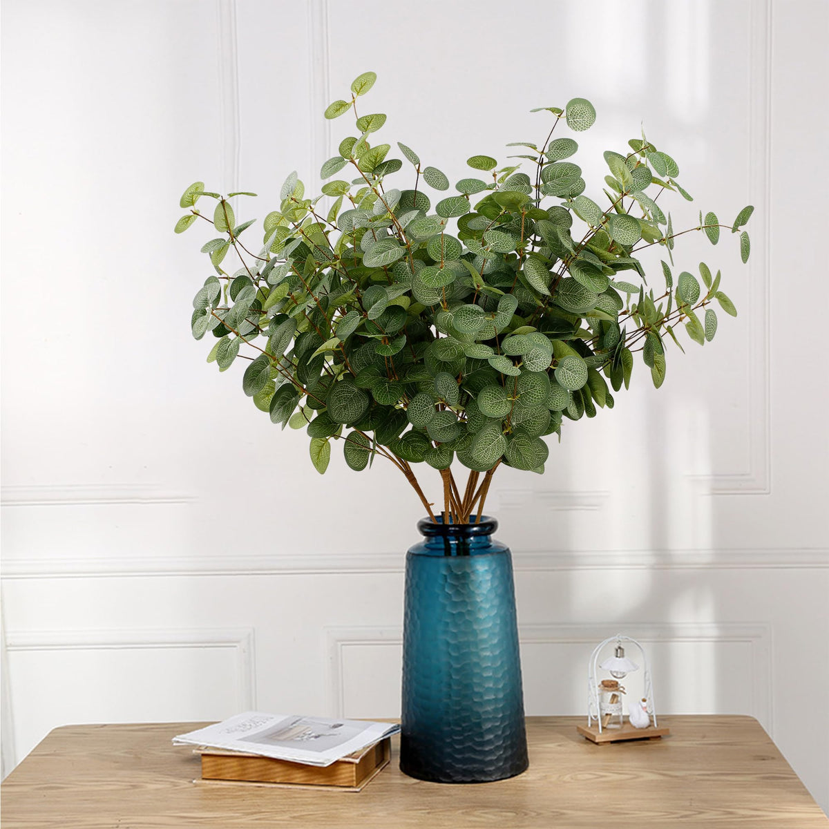 6 Bunches Artificial Eucalyptus Stems 24" Faux Eucalyptus Leaves Branches Silk Fake Green Foliage Artificial Plants