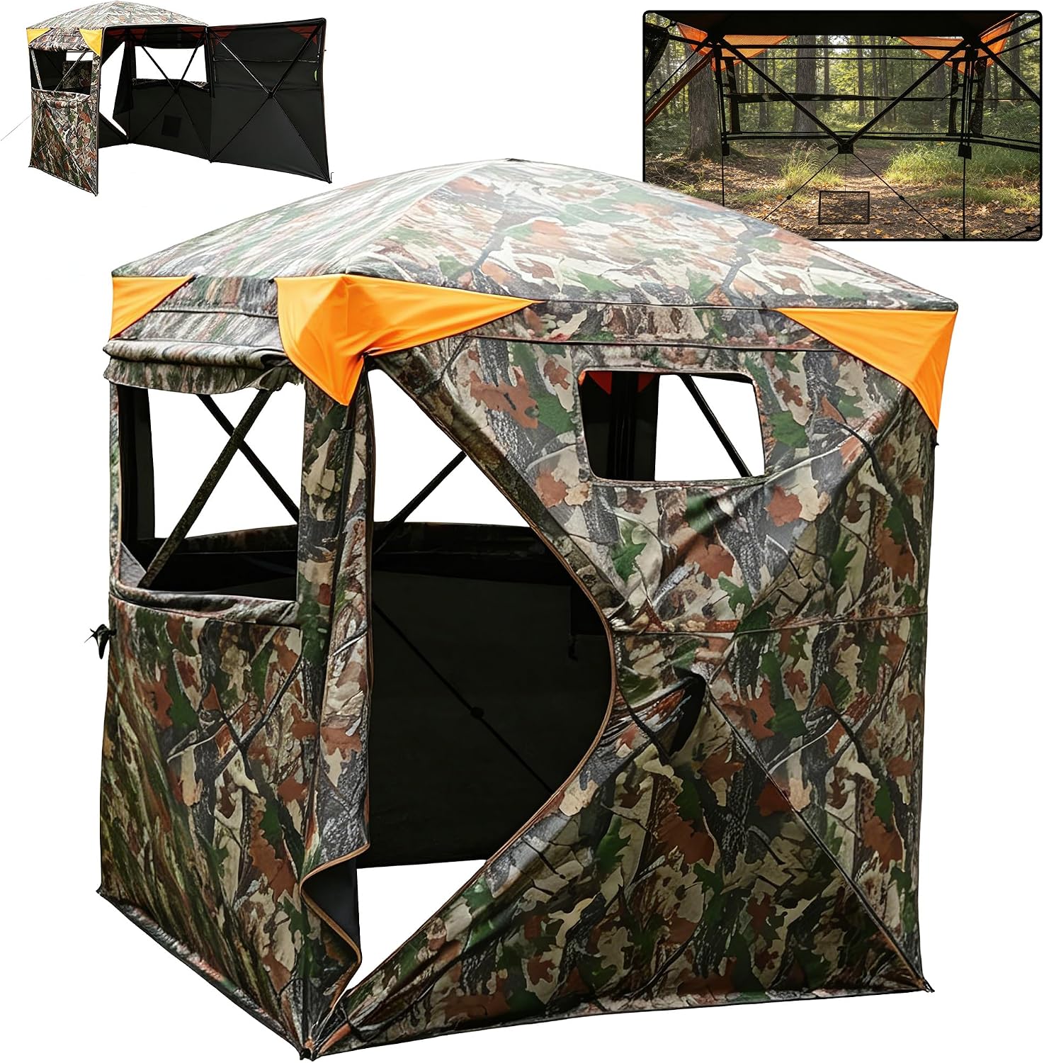 360 Degree Hunting Blind, 2-3 Person Pop Up Ground Blind | with Silent Slide Windows & Carrying Bag, Portable
