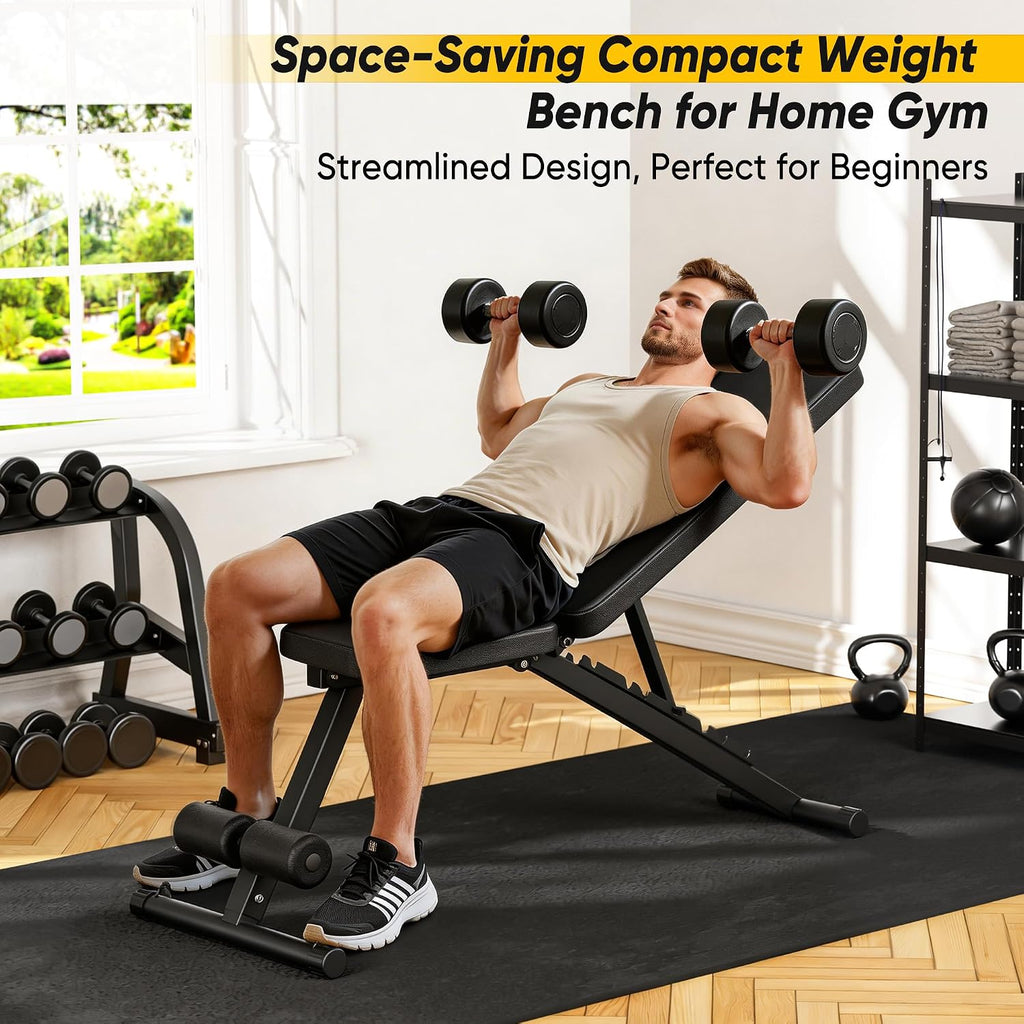 Adjustable Weight Bench for Home Gym, 600LBS Capacity Foldable Workout Bench with 7 Backrest Positions for Full Body