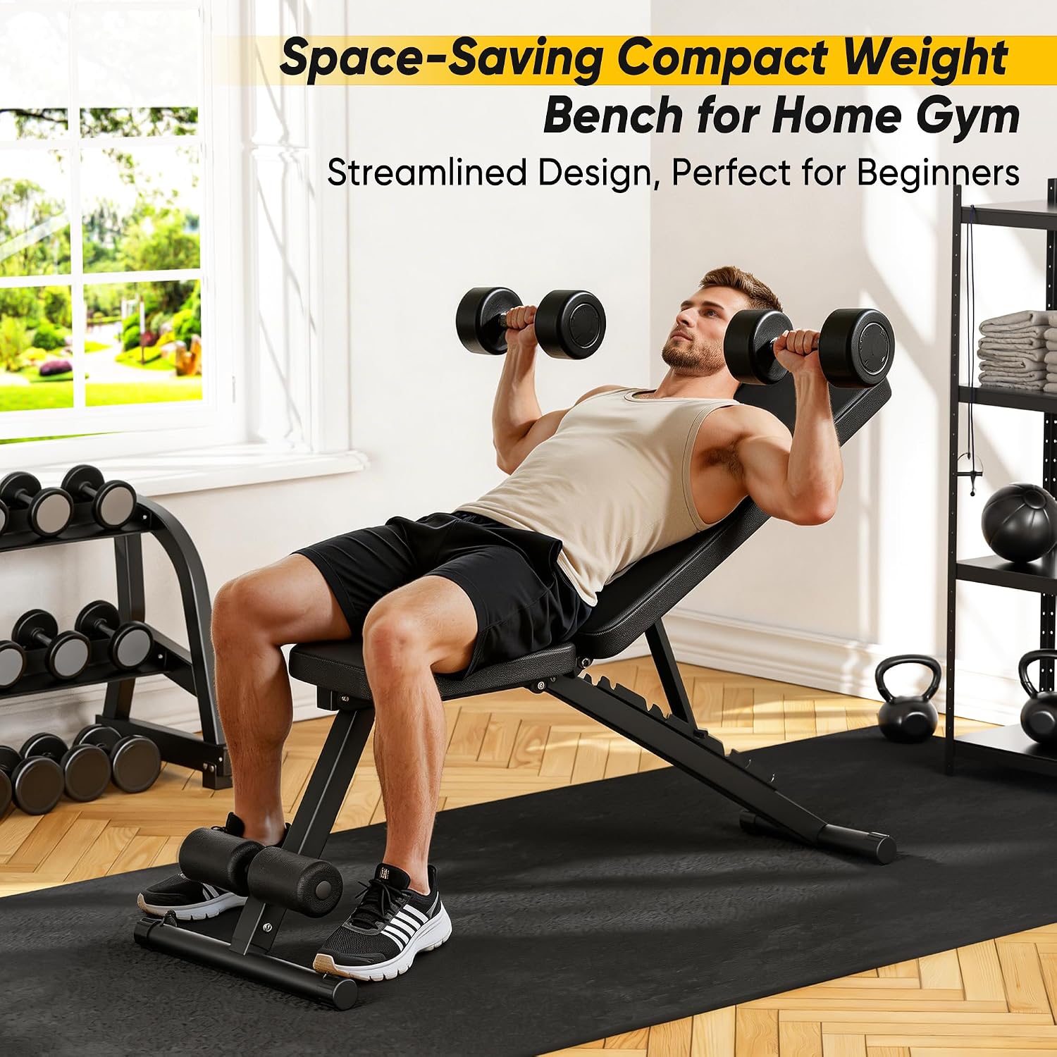 Adjustable Weight Bench for Home Gym, 600LBS Capacity Foldable Workout Bench with 7 Backrest Positions for Full Body
